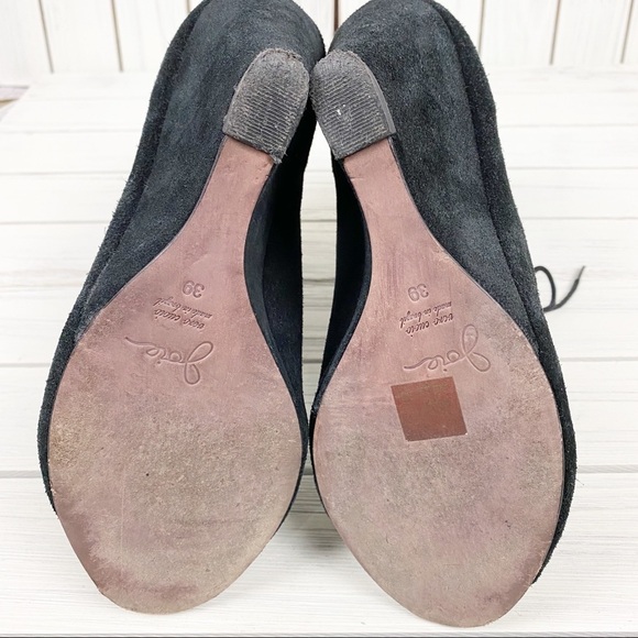 Joie Black Suede Lace Up Peep Toe Wedge Booties 39 - Picture 6 of 8